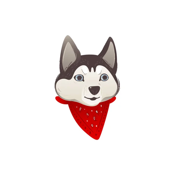 Husky pies kaganiec lub twarz z czerwonym szalik. — Wektor stockowy