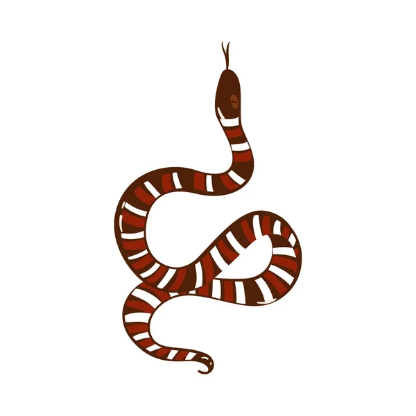 Dibujo de serpiente de dibujos animados con rayas marrones y blancos mostrando la lengua — Vector de stock