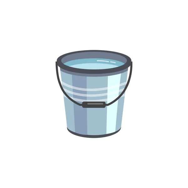 Μεταλλικό κουβά γεμάτο με καθαρό νερό-απομονωμένο επίπεδο υγρό δοχείο — Διανυσματικό Αρχείο