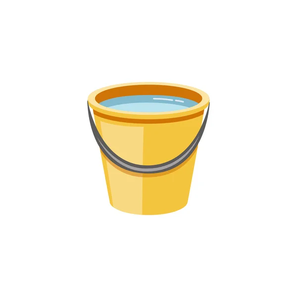 Cubo de plástico amarillo con agua plana ilustración vector de dibujos animados icono aislado . — Archivo Imágenes Vectoriales