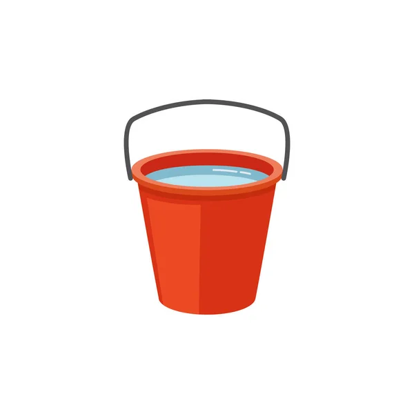 水の赤いプラスチックバケツ - 液体容器のシンプルなフラットアイコン — ストックベクタ