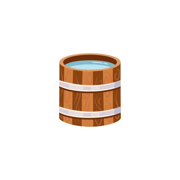 Wooden barrel or pelvis with clean drinking water vector illustration isolated. — Stock Vector