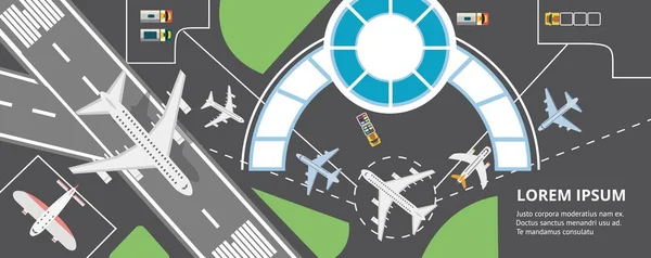 Top View Airport gebied plan banner met tekst sjabloon — Stockvector