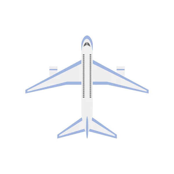 Flat απομονωμένο αεροπλάνο από την κορυφή θέα-εικονίδιο αεροπλάνο κινουμένων σχεδίων με μπλε γραμμή — Διανυσματικό Αρχείο