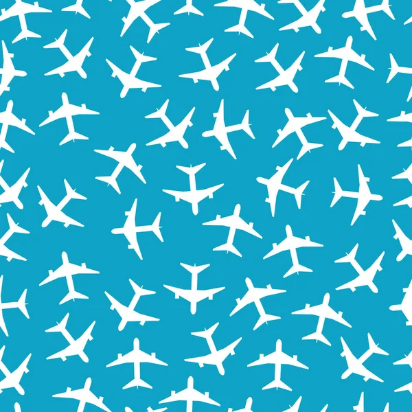 White airplanes on the blue sky background seamless pattern vector illustration. — Stock Vector