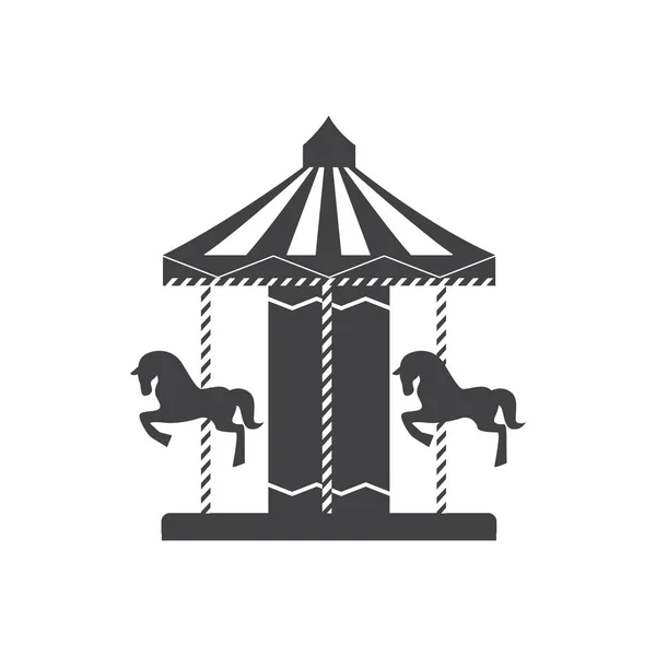 Carousel Silhouette ikon med hästar och ponnyer i en nöjespark. — Stock vektor