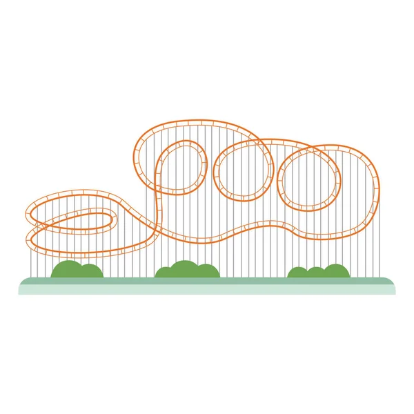 Roller coaster isolato su sfondo bianco - piatto cartone animato arancione montagne russe — Vettoriale Stock