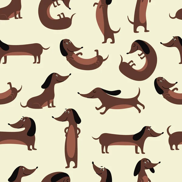 Jamnik pies bez szwu wzór-śmieszne kreskówki zwierząt domowych w różnych pozach — Wektor stockowy