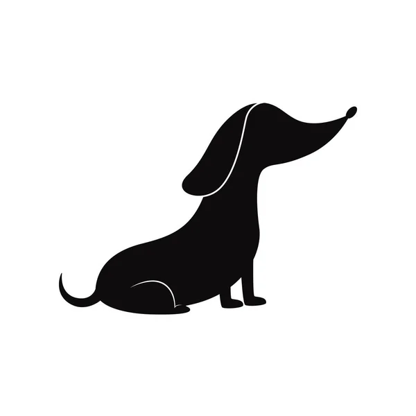 Κινούμενα σχέδια λουκάνικο σκυλάκι σιλουέτα-κατοικίδιο σκυλί που κάθεται σε υπάκουη πόζα. — Διανυσματικό Αρχείο