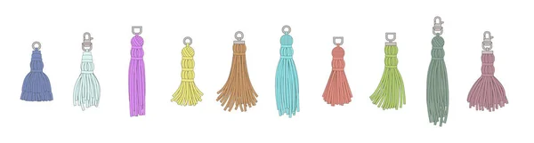 Isolated colorful tassel set in hand drawn cartoon style — Stock Vector