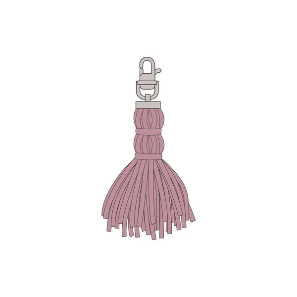 Borla violeta con una franja de hilos en un mosquetón de metal para la decoración . — Archivo Imágenes Vectoriales