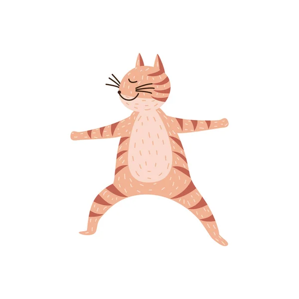 Lindo gato de yoga aislado sobre fondo blanco - mascota de dibujos animados de pie en pose de yoga — Vector de stock