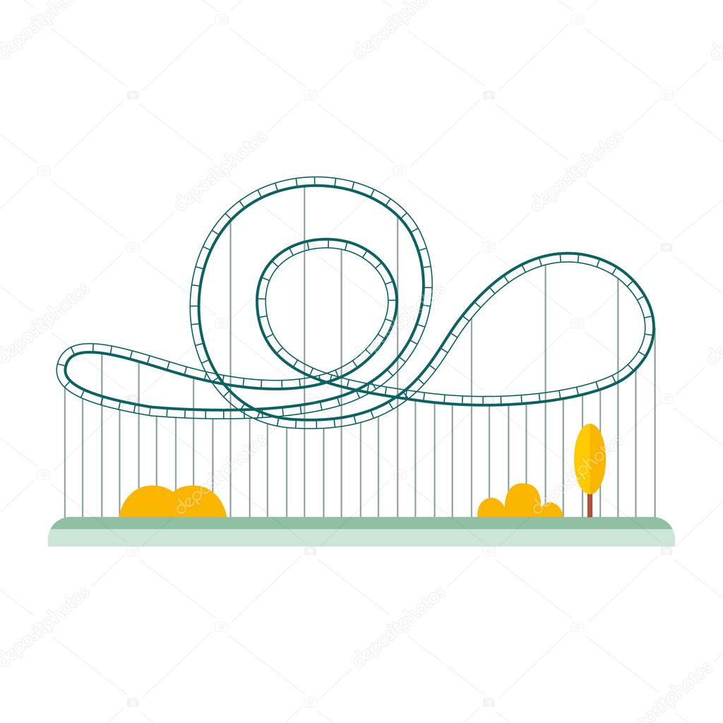 Isolated cartoon rollercoaster on white background, flat geometric rollercoaster