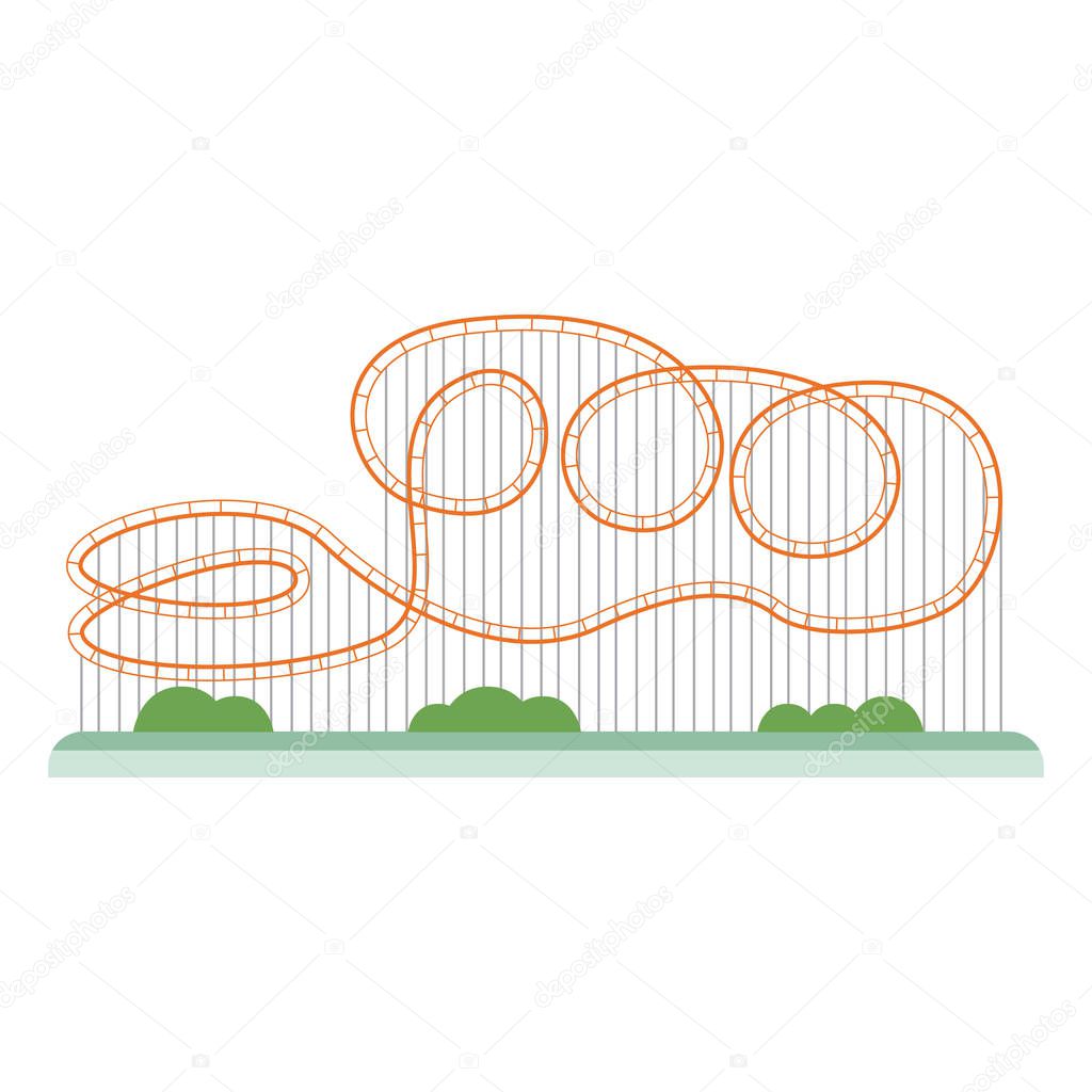Roller coaster isolated on white background - flat cartoon orange rollercoaster