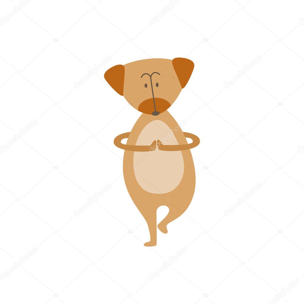 Pug cute puppy or dog standing in balance Yoga pose flat vector illustration isolated.