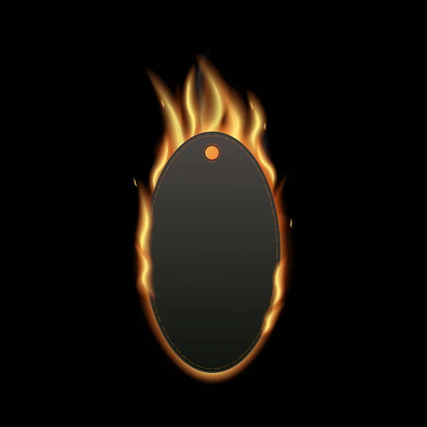 Δερμάτινο σήμα ή ετικέτα στο πλαίσιο πυρκαγιάς 3D ρεαλιστική απεικόνιση διανύσματος απομονωμένη. — Διανυσματικό Αρχείο