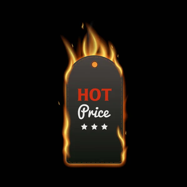 Etiqueta de llama ardiente con texto Precio caliente, venta y concepto de fuego . — Vector de stock