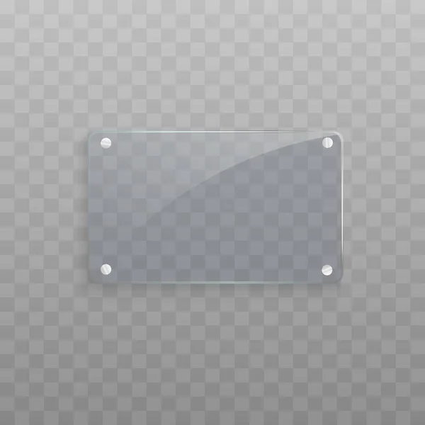 Plaque de verre transparente avec forme rectangulaire arrondie et vis argentées — Image vectorielle