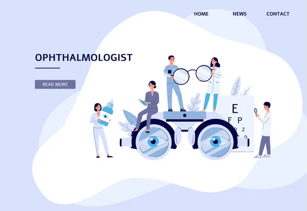 Eye Clinic banner-arts en verpleegkundige team met zicht diagnostische apparatuur — Stockvector