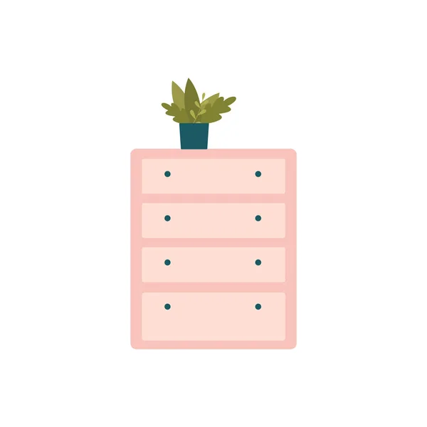 青いポットの引き出しとグリーンハウス植物のピンクの胸 — ストックベクタ