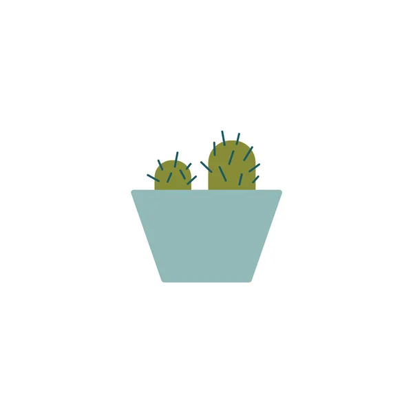 Doppelter grüner Cartoon-Kaktus in einem blauen Topf - zwei Topfkakteen — Stockvektor