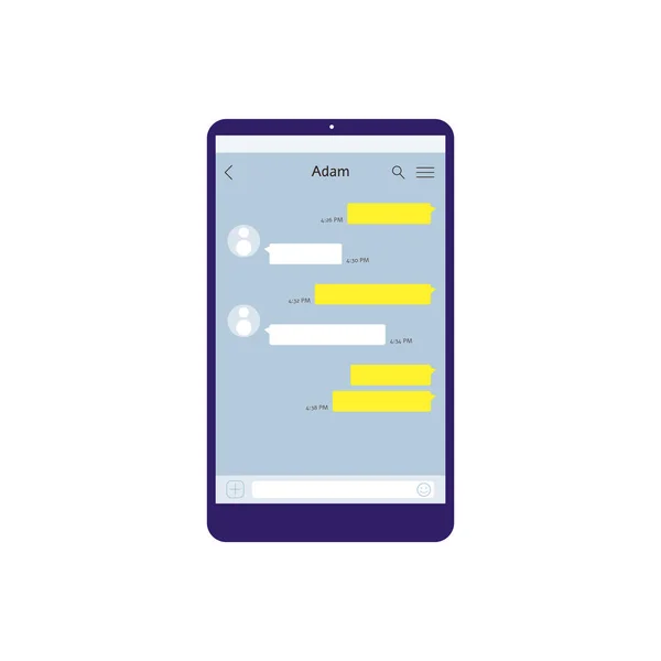 Platte telefoon scherm met Messenger chat app interface. — Stockvector
