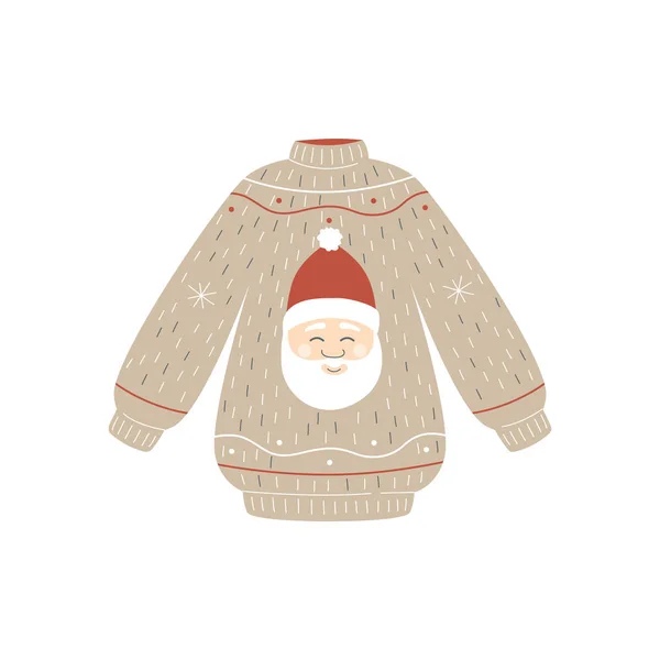 Уютный рождественский свитер со счастливым лицом Санты - зимний праздник — стоковый вектор