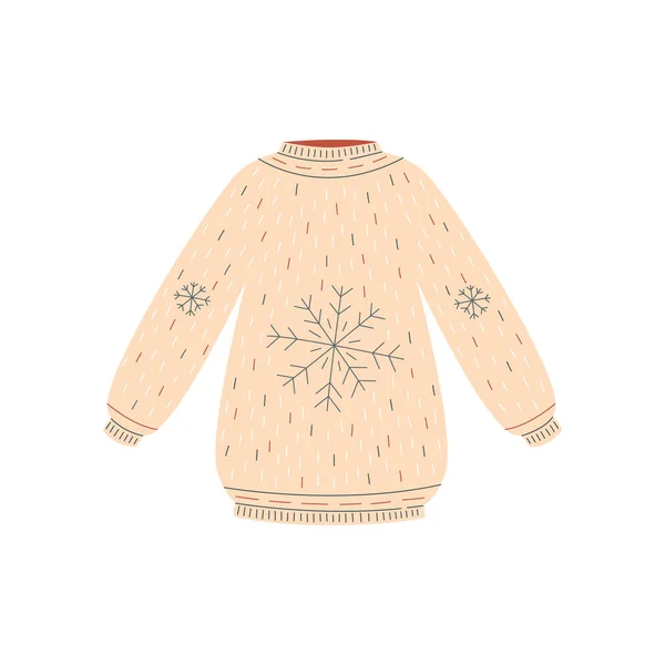 Kézzel rajzolt bézs karácsonyi pulóver Hópehely minta — Stock Vector