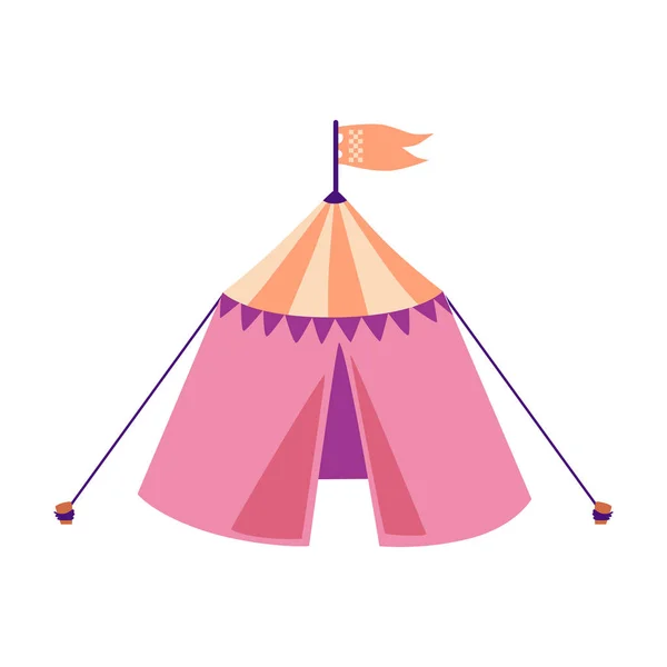 Pink medieval tournament tent with orange flag isolated on white background — ストックベクタ