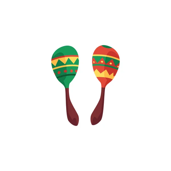 Grüne und rote Cartoon-Maracas - buntes mexikanisches Musikinstrument — Stockvektor