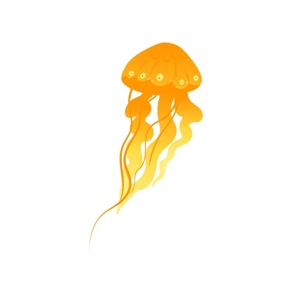 Ragyogó sárga medúza rajz - színes kézzel húzott tengeri állat — Stock Vector