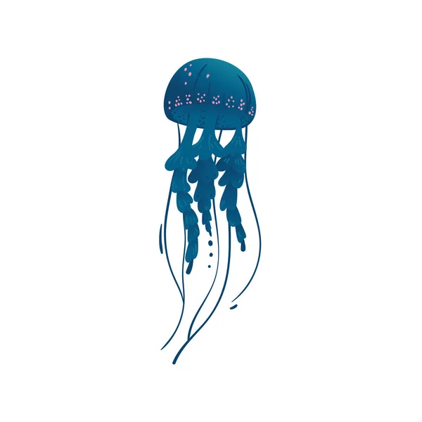 Beautiful blue marine wild animal jellyfish, vector flat illustration. — Stock Vector