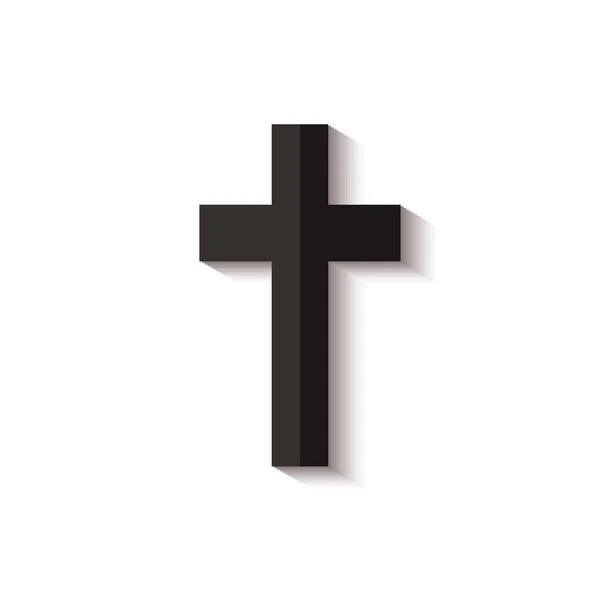 Černá ikona kříže s realistickým stínem izolovaným na bílém pozadí — Stockový vektor