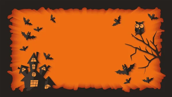 Blank szablon baner Halloween z przerażającym czarnym domu sylwetka — Wektor stockowy