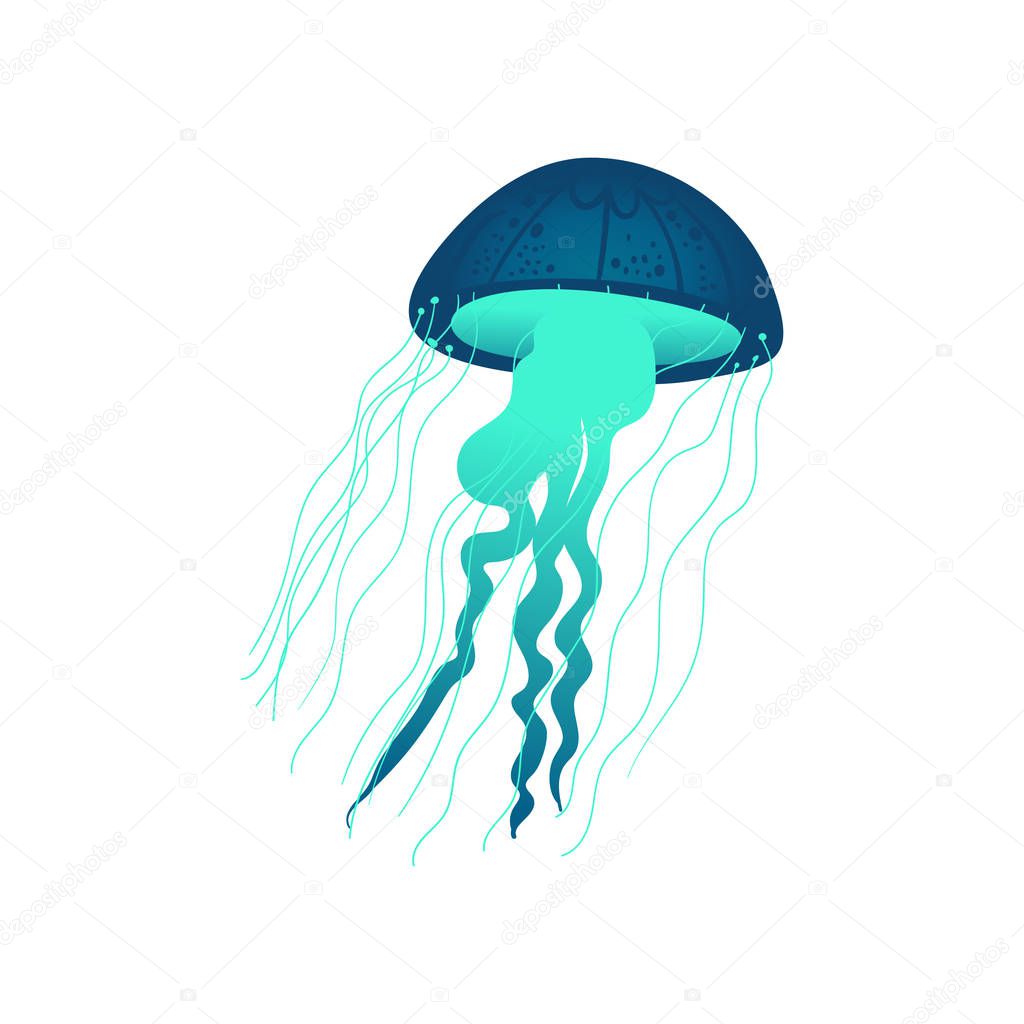 Blue and green hand drawn jellyfish with glowing texture