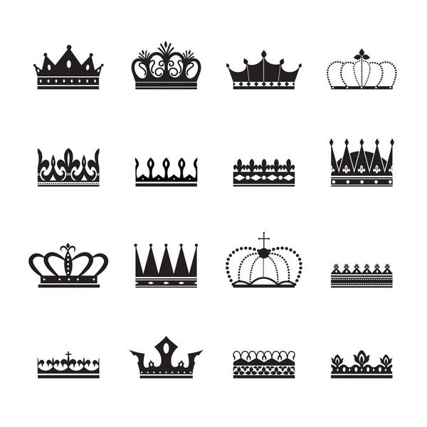 Insigne couronne royale éléments ensemble de silhouettes illustration vectorielle isolé . — Image vectorielle