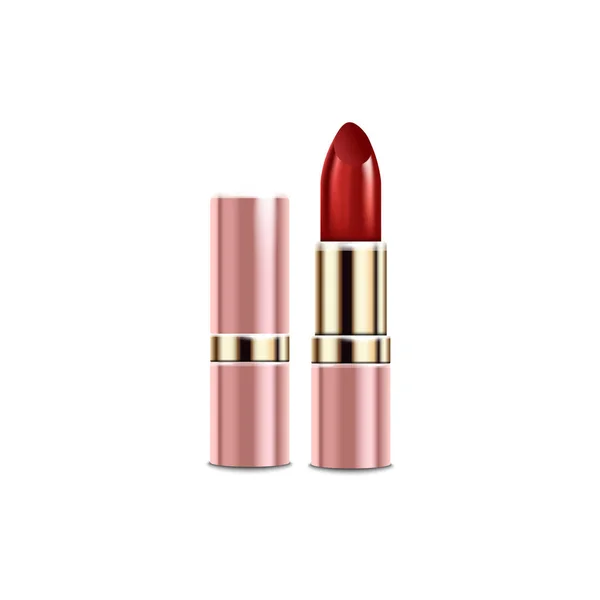 Rosa Tube roter Lippenstift mit realistischer Goldstruktur - isolierte Attrappe — Stockvektor