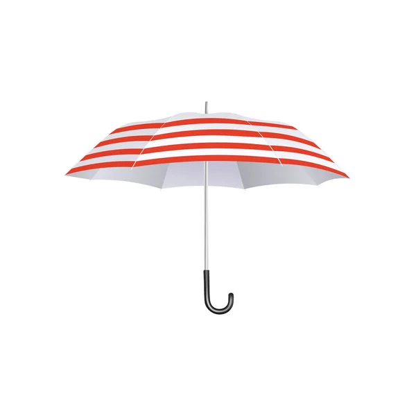 Summer beach umbrella with red and white stripes isolated on white background — Stock Vector