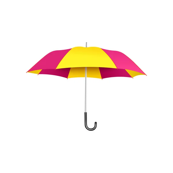 Paraguas abierto de color púrpura y amarillo con asa curva clásica — Vector de stock