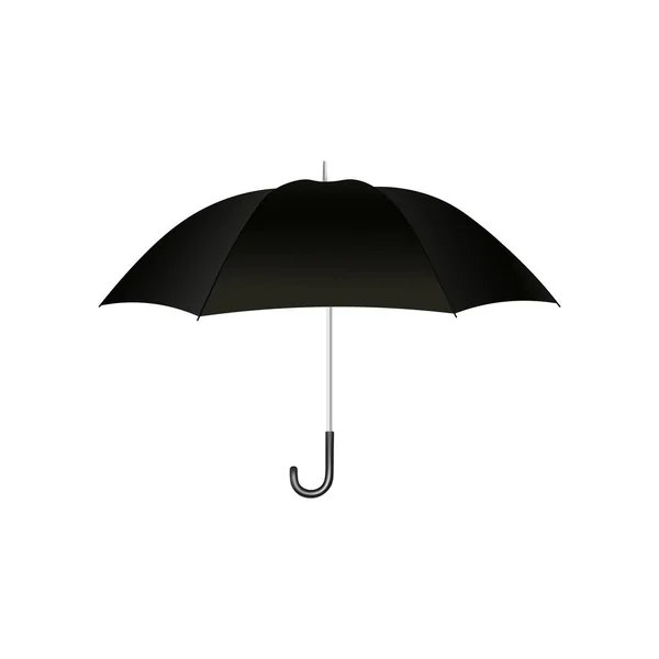 Paraguas abierto negro con asa para protegerse de la lluvia y con mal tiempo . — Vector de stock