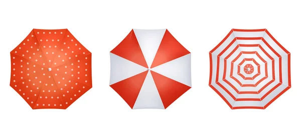 Rött och vitt realistiskt paraply från ovanifrån — Stock vektor