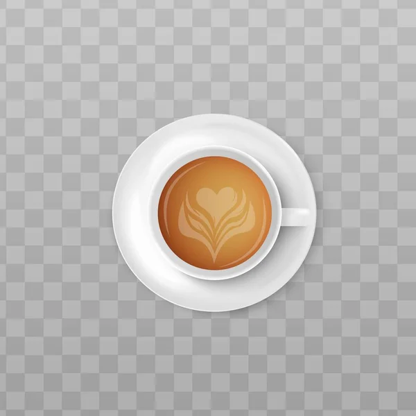 一杯奶油咖啡或卡布奇诺顶部视图3D向量图隔离. — 图库矢量图片