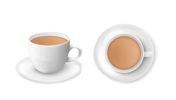 Taza de café expreso con espuma conjunto de ilustraciones vectoriales 3d aislados en blanco . — Vector de stock