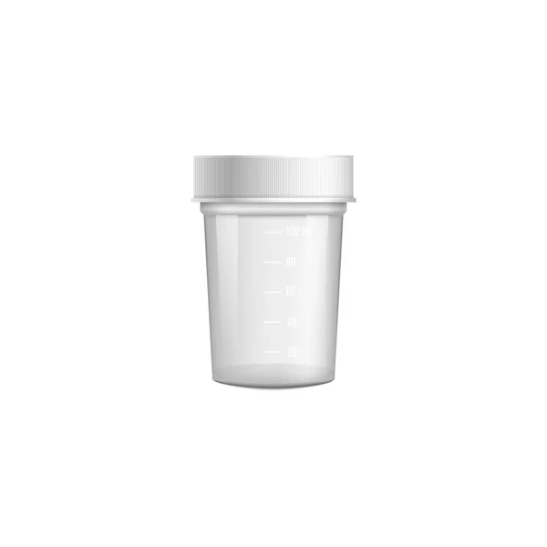 Small clear medical container for urine or stool sample with closed white lid — ストックベクタ