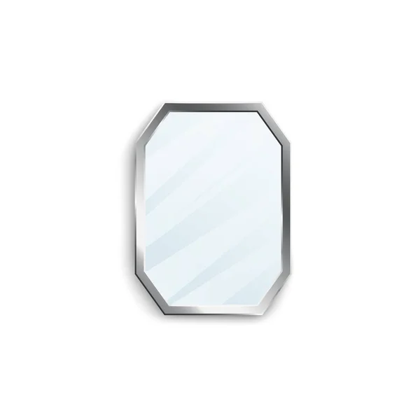 Realistic mirror with silver hexagon frame isolated on white background. — Stock Vector