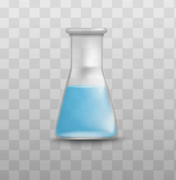 Bécher en verre de laboratoire de chimie avec liquide bleu isolé sur fond transparent — Image vectorielle