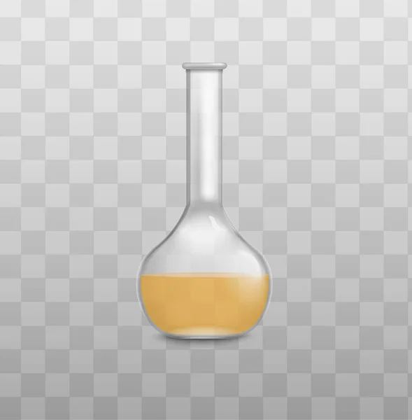 Круглый стеклянный лабораторный стакан с желтой жидкостью для химического эксперимента — стоковый вектор