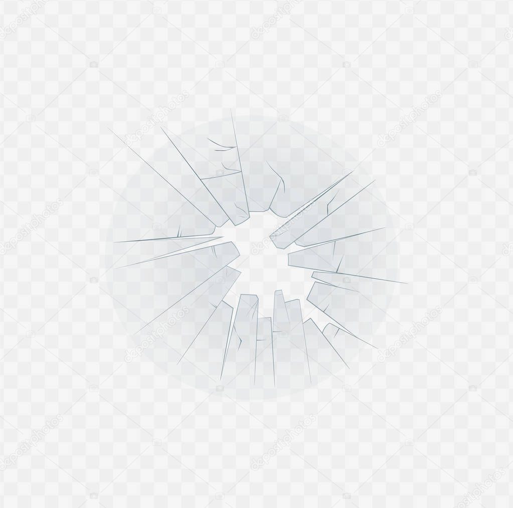 Broken glass cracked texture and hole 3d realistic vector illustration isolated.