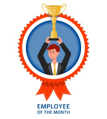 Employee of the Month mark with businessman flat vector illustration isolated. clipart