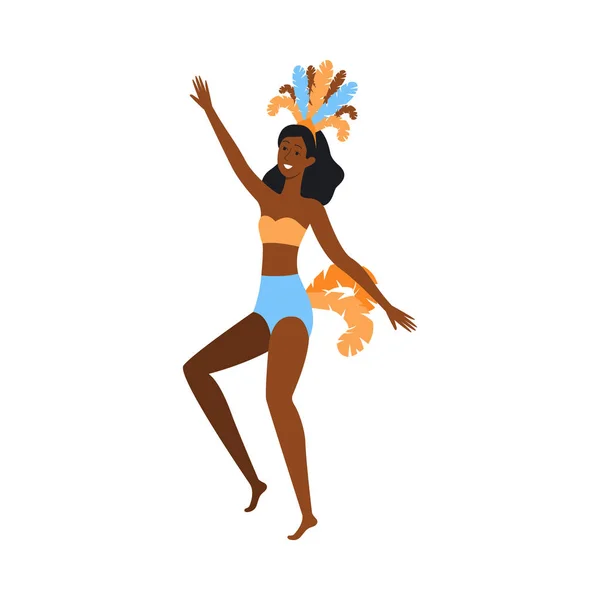 Cartoon danser vrouw in Brazilië carnaval springen en dansen — Stockvector
